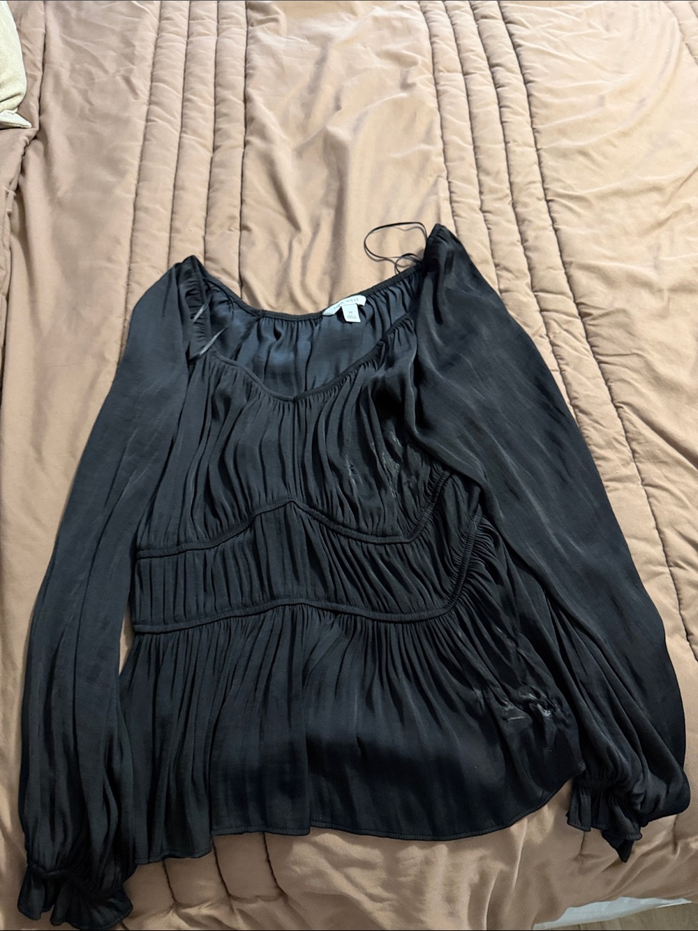 Nine West Black Long-Sleeve Pleated Blouse